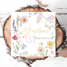 パステルリトルカラフルワイルドフラワー1st誕生日 スタンダードカクテルナプキン