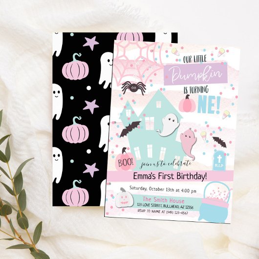 パステルリトルパンプキンのファーストバースデーハロウィン 招待状