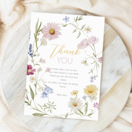 パステルリトルワイルドフラワーガール1st誕生日 サンキューカード