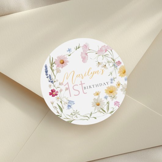 パステルリトルワイルドフラワーガール1st誕生日 ラウンドシール