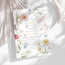 パステルリトルワイルドフラワーガール1st誕生日 招待状