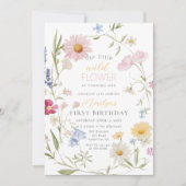 パステルリトルワイルドフラワーガール1st誕生日 招待状 (正面)