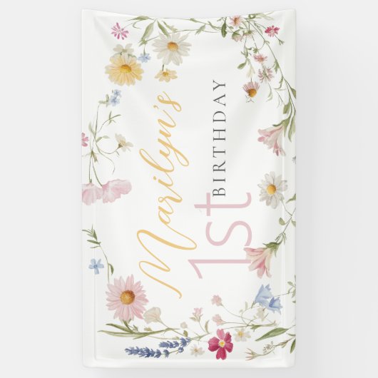 パステルリトルワイルドフラワーガール1st誕生日 横断幕 (縦)