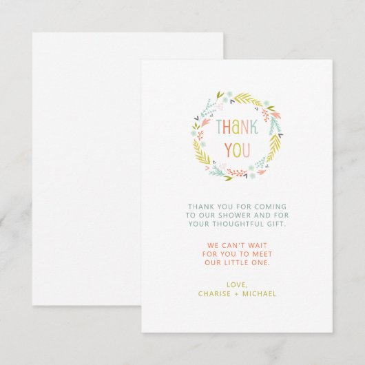 パステルリースベビーシャワーありがとう サンキューカード (正面/裏面)