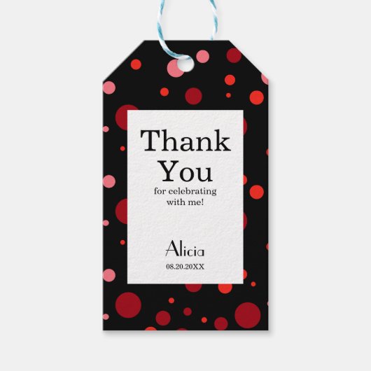 パステルルビークランベリー水玉模様ブラックサンキューユア ギフトタグ (正面)