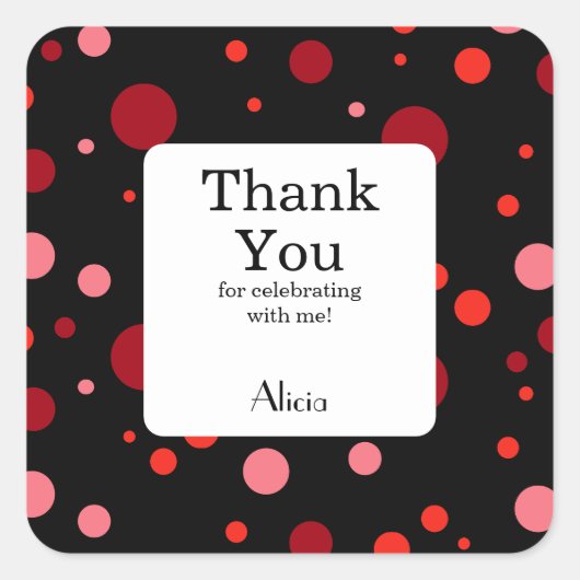 パステルルビークランベリー水玉模様ブラックサンキューユア スクエアシール (正面)