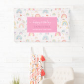 パステルレインボウズガーリーワイルドフラワーズハート誕生日 横断幕 (インサイチュ)