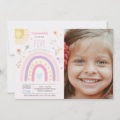 パステルレインボウズガーリーワイルドフラワー誕生日写真 招待状 (正面)