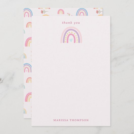 パステルレインボウズガーリーワイルドフラワー&ハート サンキューカード (正面/裏面)