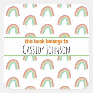パステルレインボーこの本はキッズ蔵書票 スクエアシール