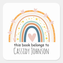 パステルレインボーこの本はキッズ蔵書票 スクエアシール