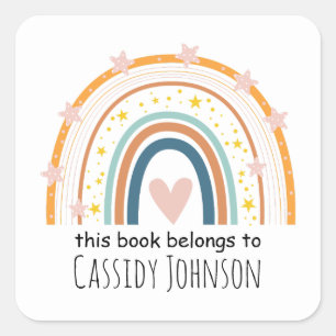 パステルレインボーこの本はキッズ蔵書票 スクエアシール