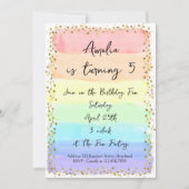 パステルレインボーとゴールドハートのあらゆる年齢の誕生日 招待状 (正面)