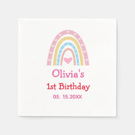 パステルレインボーとハートファーストバースデーパーティー スタンダードカクテルナプキン