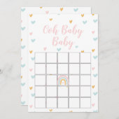 パステルレインボーとハートベビーシャワービンゴカード 招待状 (正面/裏面)