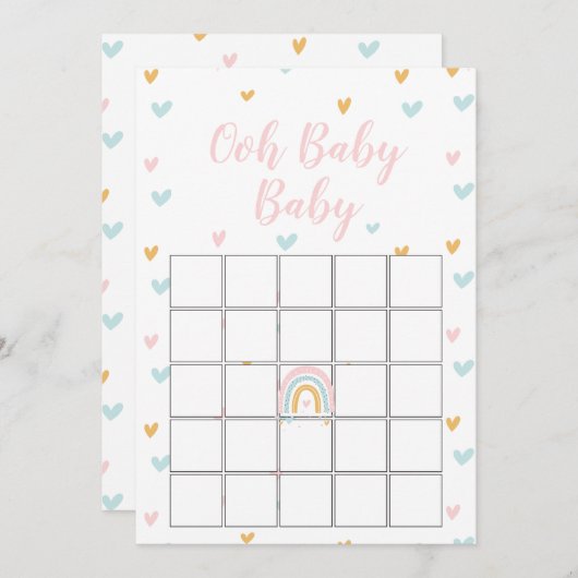 パステルレインボーとハートベビーシャワービンゴカード 招待状 (正面/裏面)