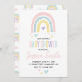 パステルレインボーとハートベビーシャワー招待状 招待状 (正面/裏面)