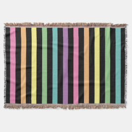 パステルレインボーとブラックストライプのパターン スローブランケット