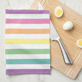 パステルレインボーとホワイトストライプのパタストライプのーン キッチンタオル (四つ折り)