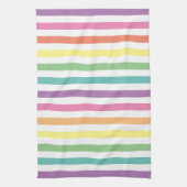 パステルレインボーとホワイトストライプのパタストライプのーン キッチンタオル (縦)