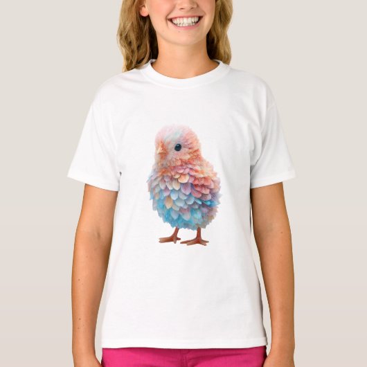 パステルレインボーの羽根を持つひよこ キッズ Tシャツ (正面)