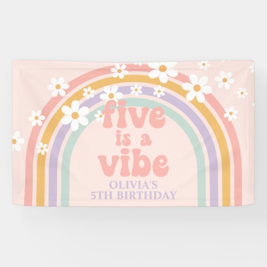 パステルレインボーの5歳の誕生日おめでとう Five is a Vibe 横断幕 (横)