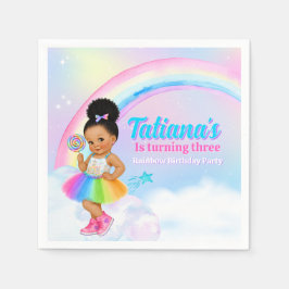 パステルレインボーアフロパフの女の子 誕生日パーティー スタンダードカクテルナプキン