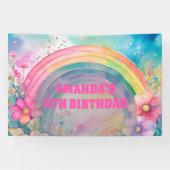 パステルレインボーアンドフラワーズレトロ誕生日 横断幕 (横)
