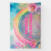 パステルレインボーアンドフラワーズレトロ誕生日 横断幕 (縦)