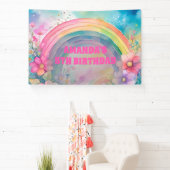パステルレインボーアンドフラワーズレトロ誕生日 横断幕 (インサイチュ)