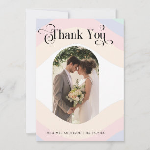 パステルレインボーアーチフォト&レトロスクリプ結婚ト サンキューカード