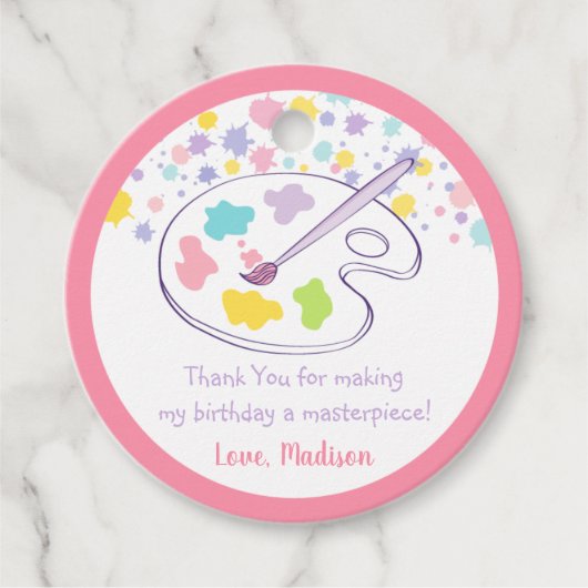 パステルレインボーアートパーティー誕生日 フェイバータグ (正面)