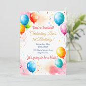 パステルレインボーウォーターカラー誕生日カードデザイン 招待状 (スタンド正面)