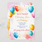 パステルレインボーウォーターカラー誕生日カードデザイン 招待状 (正面/裏面)