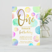 パステルレインボーオンブルドット ファーストバースデーパーティー 招待状 (スタンド正面)