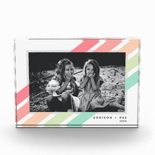 パステルレインボーカスタムパーソナライズされたン名ギフト フォトブロック (正面)