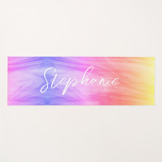 パステルレインボーカスタムモノグラム名 ヨガマット (正面(横))