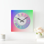 パステルレインボーカラフルローマンアワー分マーク スクエア壁時計 (ホーム)