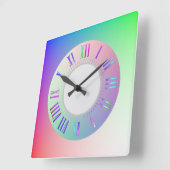 パステルレインボーカラフルローマンアワー分マーク スクエア壁時計 (傾斜)