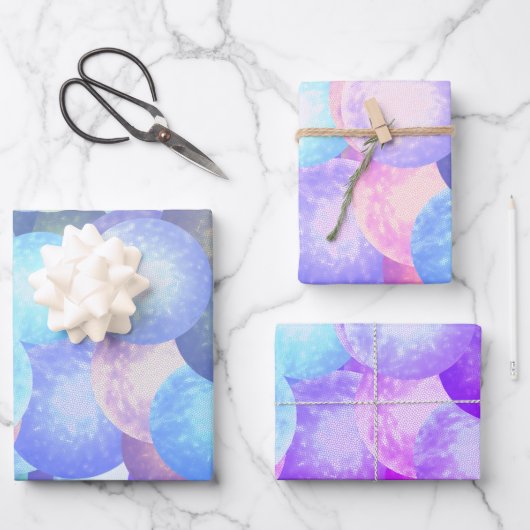 パステルレインボーカラーのディスコボール – 3D光学 ラッピングペーパーシート (正面)