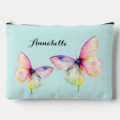 パステルレインボーカラーの繊細なピンクの蝶 アクセサリーポーチ (正面)