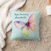 パステルレインボーカラーの繊細なピンクの蝶 クッション (ブランケット)