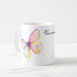 パステルレインボーカラーの繊細なピンクの蝶 コーヒーマグカップ