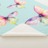 パステルレインボーカラーの繊細なピンクの蝶 シェルパブランケット (3/4)