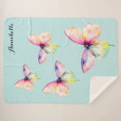 パステルレインボーカラーの繊細なピンクの蝶 シェルパブランケット (正面(横))