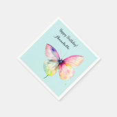 パステルレインボーカラーの繊細なピンクの蝶 スタンダードカクテルナプキン (角)