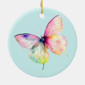 パステルレインボーカラーの繊細なピンクの蝶 セラミックオーナメント (裏面)