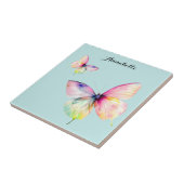 パステルレインボーカラーの繊細なピンクの蝶 タイル (側面)