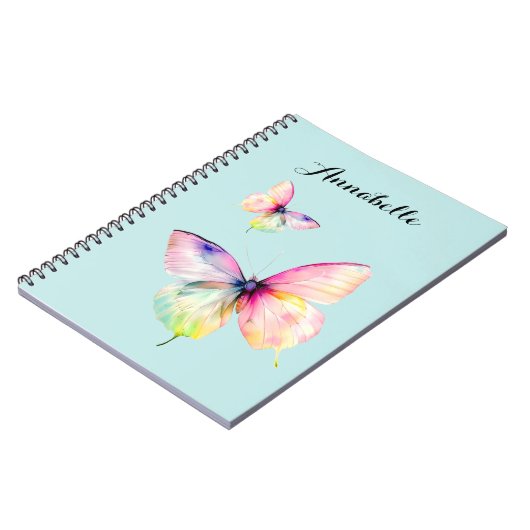 パステルレインボーカラーの繊細なピンクの蝶 ノートブック (左側)