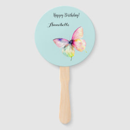 パステルレインボーカラーの繊細なピンクの蝶 ハンドファン